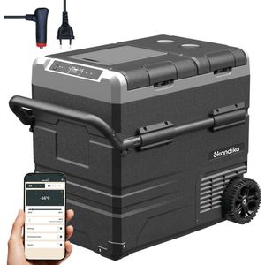 Skandika Auto-Koelbox Routa 55 Liter – Koelboxen - 55 L +20 ° tot -20 °C - Compressor koelbox met tussenschot, stil, eco-modus, met 12 V stekker of netadapter voor stopcontact – Met App - Camping koelkast voor auto, bus, camper – zwart/grijs