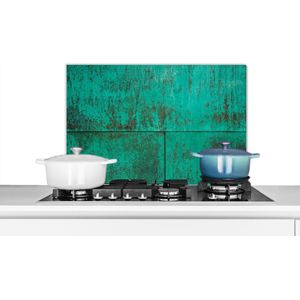 Spatscherm keuken 70x50 cm - Kookplaat achterwand Groene patina op een koperen achtergrond - Muurbeschermer - Spatwand fornuis - Hoogwaardig aluminium