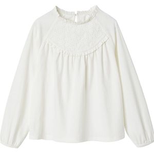 Blouse-T-shirt - Wit - Katoen - Ronde Hals met Borduurwerk