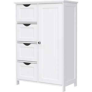 Dressoir badkamerkast, badkamerkast van hout bijzetkast commode met 4 laden, kastdeur, verstelbare plankvlak, woonkamer, keuken, hal, diep, vrijstaand, wit