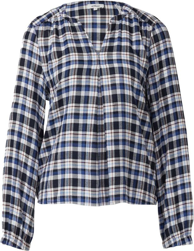 s.Oliver - Blouse - Navy - Blouseshirt - Lange Mouw - Geruit