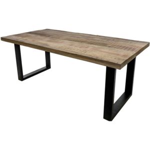 Rechthoekige eettafel Melbourne - 180x90x77 - Naturel/zwart - Mangohout/metaal