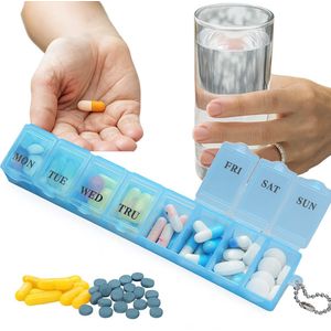 Medicijn Bewaardoosjes - Blauw - 7 Dagen - Pillendoos - Met Dag Aanduiding - 7 Vakken
