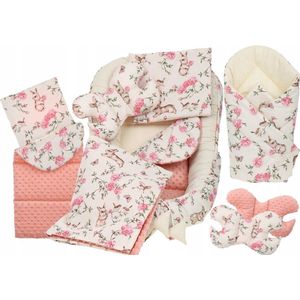 Babynestje set pasgeborenen - knuffelnest baby nestje bed set 7-delig - Konijn en Vogels- ÖKO-TEX normen