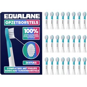 EQUALANE - Opzetborstels geschikt voor Philips Sonicare Kids Tandenborstels - Blauw - 24 Stuks