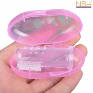 Roze hygiënisch opbergdoosje inclusief vinger tandenborstel