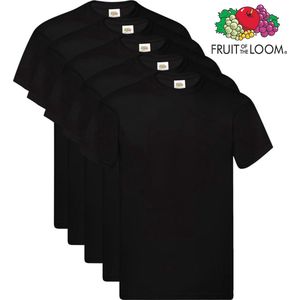 5 Pack Fruit of the Loom Original Heren T-Shirt 100% katoen Ronde hals, zwart, Maat M