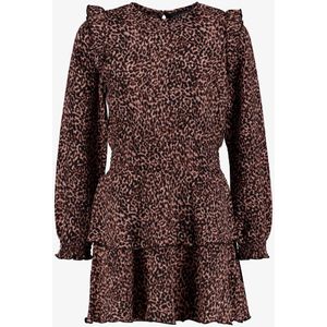 TwoDay meisjes jurk met panterprint en ruches - Bruin - Maat 134/140