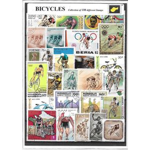 Fietsen – Luxe postzegel pakket (C5 formaat) : collectie van 100 verschillende postzegels van fietsen – kan als ansichtkaart in een A6 envelop - authentiek cadeau - kado - geschenk - kaart - fiets - bike - tweewieler - racefietsen - tandem - bicycle