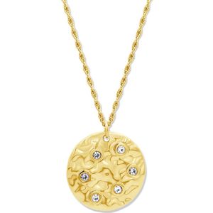CO88 Collection - 8CN-26472 - schakelketting vrouwen hammered circel met zirconia stenen - 40+5 cm - goudkleurig