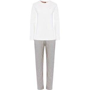 By Louise Dames Pyjama Set Lang Wit/Grijs Gestreept - Maat S