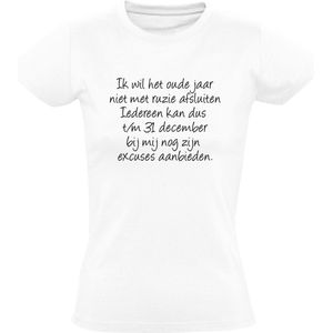 Ik wil het oude jaar niet met ruzie afsluiten Iedereen kan dus t/m 31 decemberbij mij nog zijn excuses aanbieden Dames t-shirt - 2024 - 2025 - Kerst - Feestdagen - Sinterklaas - Kerstmis - Kado - Kersttrui - Grappig