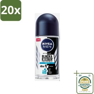 20 x Nivea - Men - Deodorant - Roller - Black & White Invisible Fresh - 50 ml - Grootverpakking - Deodorant Roller - Anti-Transpirant - 48 Uur Bescherming - Anti-Vlekken - Frisheid