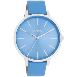 OOZOO Timepieces - Zilverkleurige OOZOO horloge met mineraal blauwe leren band - C11296