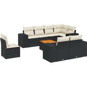 vidaXL - 9-delige - Loungeset - met - kussens - poly - rattan - zwart