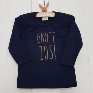 Shirt Ik word grote zus | lange mouw | blauw goud | maat 80 zwangerschap aankondiging bekendmaking Baby big sis sister