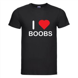 I LOVE BOOBS T-shirt - 100% Katoen - Maat L - Classic Fit - Zwart