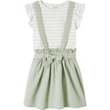 Set - Meisjesshirt met Strepen en Rok - Saliegroen - Katoengaas