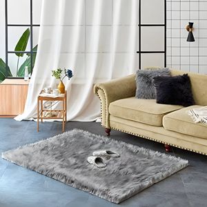 Imitatiebont Tapijt, Kunstbont Slaapkamer Woonkamer - Wasbaar Bont Tapijt, Decoratiebont - 120x170cm Donkergrijs