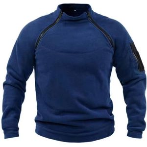 Fleece Trui met Ritsen - Fleece Jas - Winddichte Dikke Jas - Winter Heren - Staande Kraag - Fleece Pullover - Outdooractiviteiten - Winter - Jacht - Blauw - Maat XXL