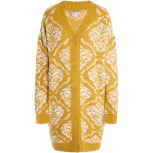 Usha - Gebreid Vest - Ecru / Curry - Lange Mouw - V-hals