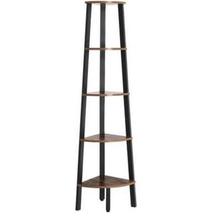 Segenn's Valencia boekenkast - boekenrek - industrieel rek - met 5 planken - ladderplank - bruin zwart - 32,5 x 159 x 34 cm