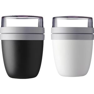 Ellipse Lunchpot, 2-delige set, lunchbox, voedselcontainer, reisbeker (zwart en wit)