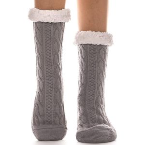2 paar dames pantoffelsokken, warme wintersokken, fleecesokken, verdikte antislip kerstsokken, Europese maten 36-41, grijs.