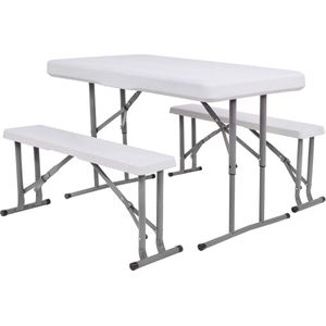 Springos Picknick Tafel Met Bankjes - Campingtafel - Campingset - Tafel - Bankjes - Opvouwbaar - Wit - 105 x 64 x 70 cm