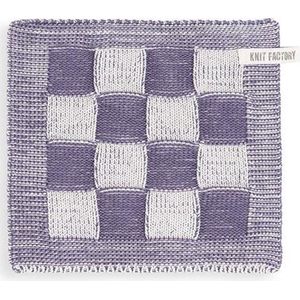 Knit Factory Gebreide Pannenlap Block - Pannenlappen gemaakt van 50% katoen & 50% acryl - Blokken motief - Traditionele look - 1 stuk - Ecru/Violet - 23x23 cm