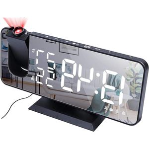 Groot scherm radio projectie wekker met LED temperatuur en vochtigheid weergave - elektronische klok voor slaapkamer keuken cadeau - zwart