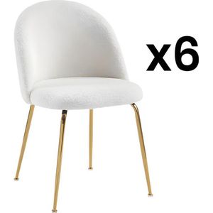 Set van 6 stoelen - Bouclette stof en goud metaal - Wit - MELBOURNE L 50 cm x H 77 cm x D 55 cm