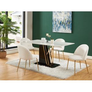 Vente-unique Set van 6 stoelen - Bouclette stof en goud metaal - Wit - MELBOURNE L 50 cm x H 77 cm x D 55 cm