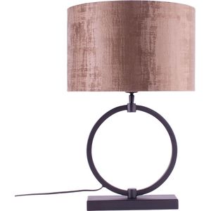 Tafellamp ring met velours kap Davon | 1 lichts | brons / zwart | metaal / stof | Ø 25 cm | 54 cm hoog | modern / sfeervol design