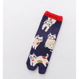 Sokken dames - teen sokken - toe socks - teensokken - blauw - print kat - 36 - 40 - sport - fitness - pilates - yoga - cadeau - voor haar