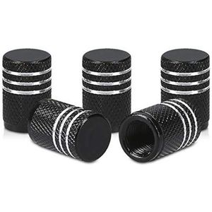 5x Auto Ventieldoppen - Metalen Ventieldoppen in Zwart/Zilver - Geschikt voor Fietsen en Motoren