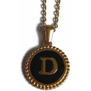 Aramat jewels -ketting-letter d- chirurgisch staal - zwart - goudkleurig-45cm - dames- rond