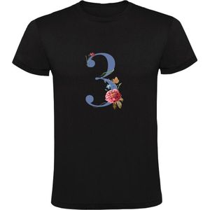 Getal 3 met rozen Heren T-shirt - bloemen - bloemist