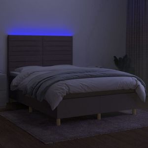 vidaXL Boxspring met LED & Matras 140x190 Taupe Boxspring Bed - Led Bed - Pocketed Spring Mattress - Taupe Bed - Bedroom Furniture