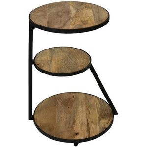 HSM Collection Bijzettafel 3 Niveaus Ø50cm Naturel/Zwart Mangohout/Metaal