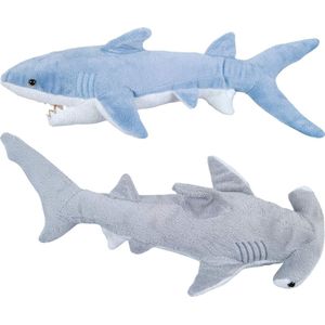 Al Baari Opgezette Haai Knuffel - Set van 2 Grote, 35,6 cm Mako en 33 cm Hamerhaai Pluch Haaien Speelgoed, Knuffel Dieren Speelgoed, voor Baby Peuters en Kinderen