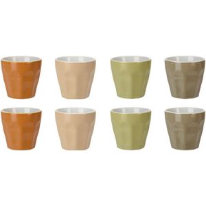 Excellent Houseware Koffie/espresso kleine kopjes - set van 12x stuks - porselein - Earth colours - 90 ml