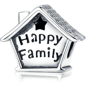 Zilveren bedel Gelukkig familiehuis met klok