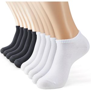Enkelsokken Wit & Zwart - 10 Pack - Small