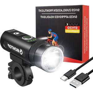 Fietsverlichtingsset met Lithium-ion-accu Superhelder Fietslicht USB Oplaadbaar Waterdicht StVZO-gekeurd-Mountainbike-Koplamp-Led-Licht