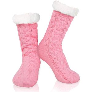 Budino® Huissokken - Verwarmde sokken - Antislip Sokken - Warme Sokken - Dikke Sokken - Anti Slip - Fluffy Sokken - Dames en Heren - Kat Roze