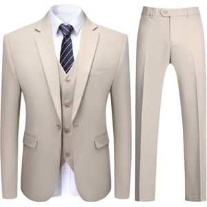 Allthemen - Heren Effen Eenknoops Dubbel Gespleten Pak Drie-delige Set - Voor Zakelijke - L