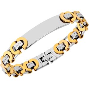 Akzent - Bicolor graveerarmband - Edelstaal - Koningsschakel - Plaatarmband - Goud/Zilverkleurig - 11mm. / 21.5 cm.