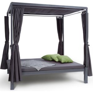 Blumfeldt Senator Lounge - Dubbele Tuinligstoel Met Luifel, Lounge Paviljoen, 188 X 208 X 205 Cm, Comfortabele Bekleding, Privacy Gordijnen, Waterdicht, Stalen Frame, Max. 350 Kg, Grijs