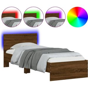 vidaXL - Bedframe - met - hoofdbord - en - LED - bruin - eikenkleur - 90x190 - cm